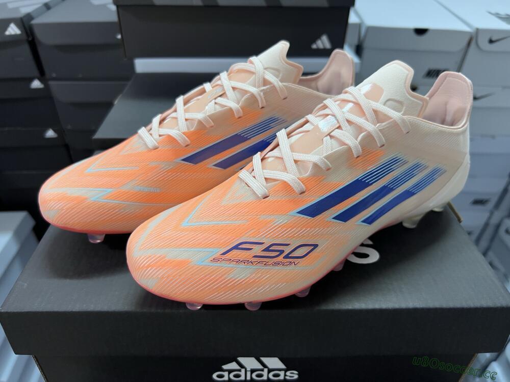 Men's Adidas F50 Elite FG Firm Ground Low-Tops Football Boots - Pink/Orange/Blue