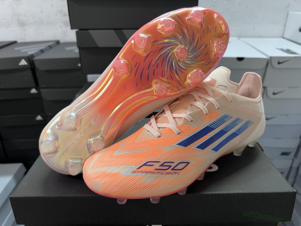 Men's Adidas F50 Elite FG Firm Ground Low-Tops Football Boots - Pink/Orange/Blue