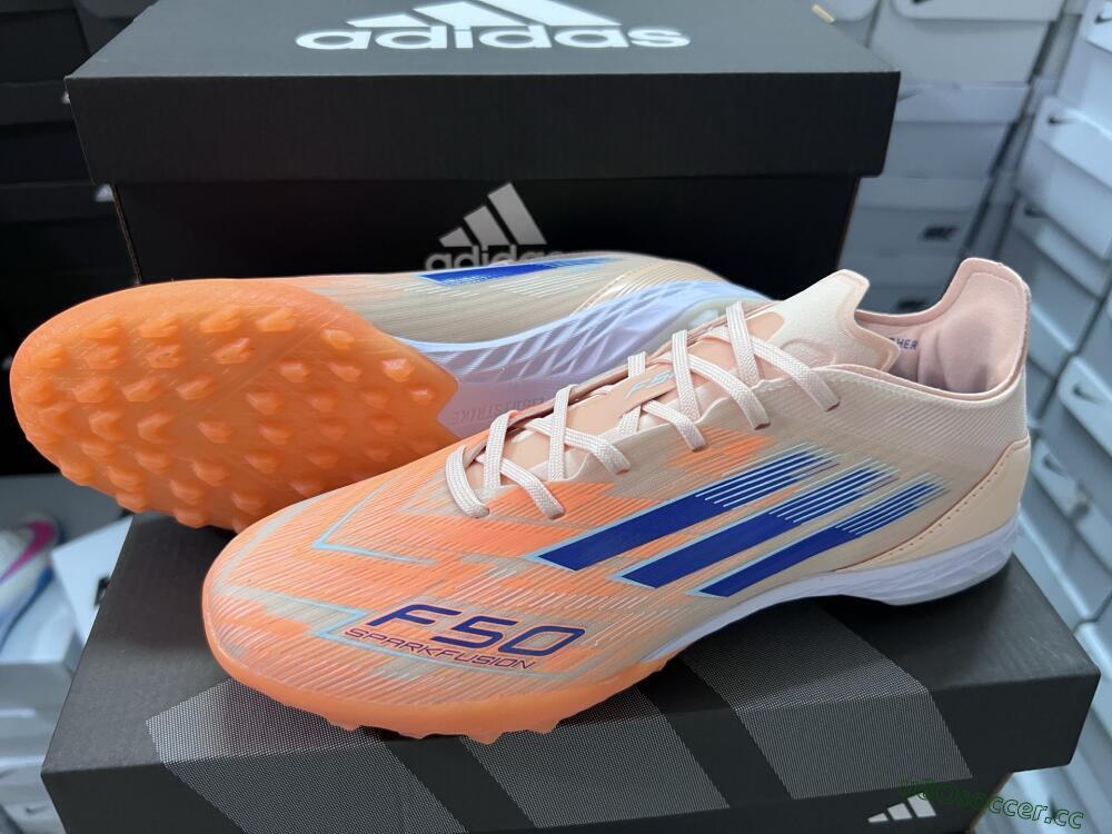 Men's Adidas F50 Elite TF Artificial Turf Low-Tops Football Shoes - Orange/Blue/White