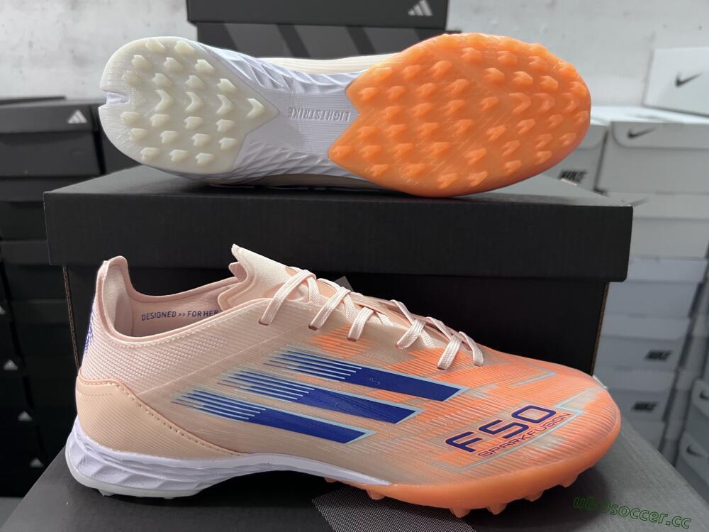 Men's Adidas F50 Elite TF Artificial Turf Low-Tops Football Shoes - Orange/Blue/White