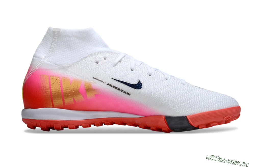 Unisex Nike Air Zoom Mercurial Superfly 10 Elite TF Artificial Turf High-Tops Football Shoes - White/Black/Pink 7