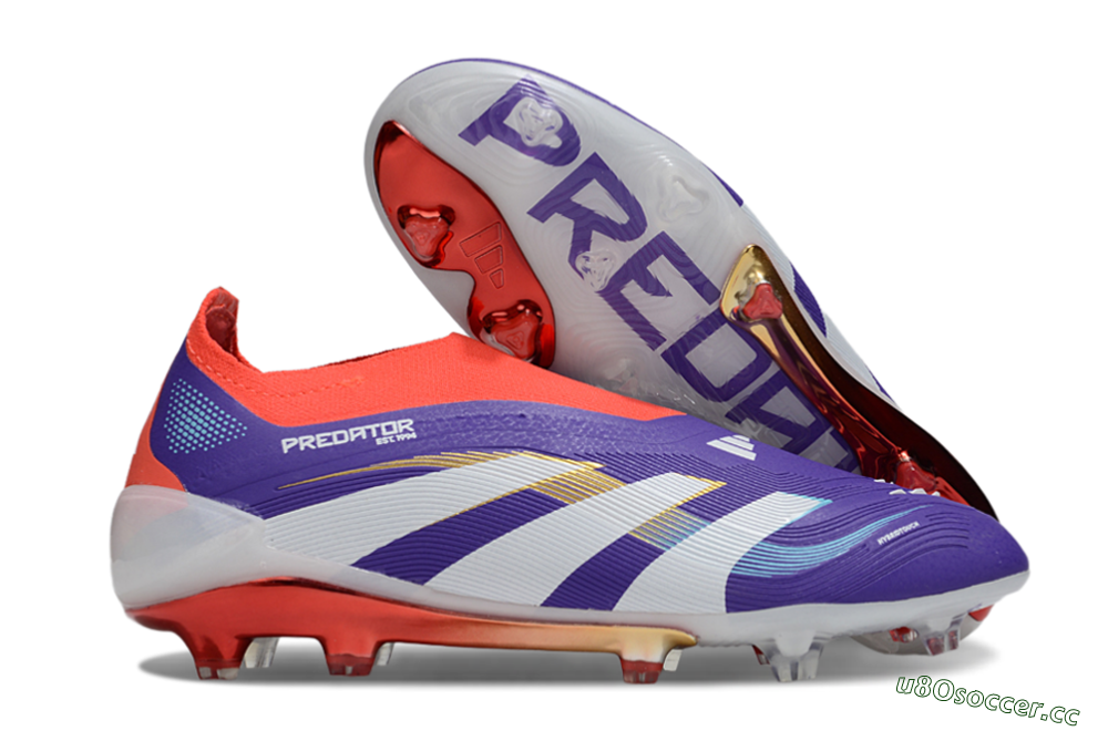 Unisex Adidas Predator 25 Elite Laceless FG Firm Ground Low-Tops Football Boots - Blue/White/Red 2