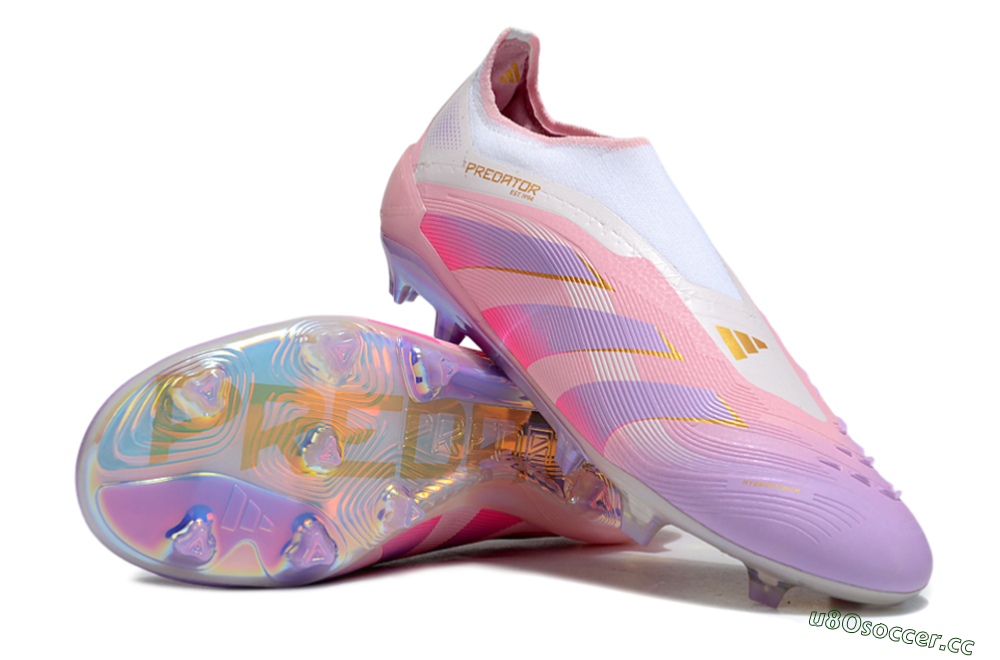 Unisex Adidas Predator 25 Elite Laceless FG Firm Ground Low-Tops Football Boots - Pink/Purple/Gold 3