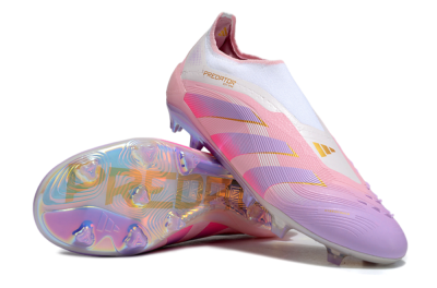 Unisex Adidas Predator 25 Elite Laceless FG Firm Ground Low-Tops Football Boots - Pink/Purple/Gold
