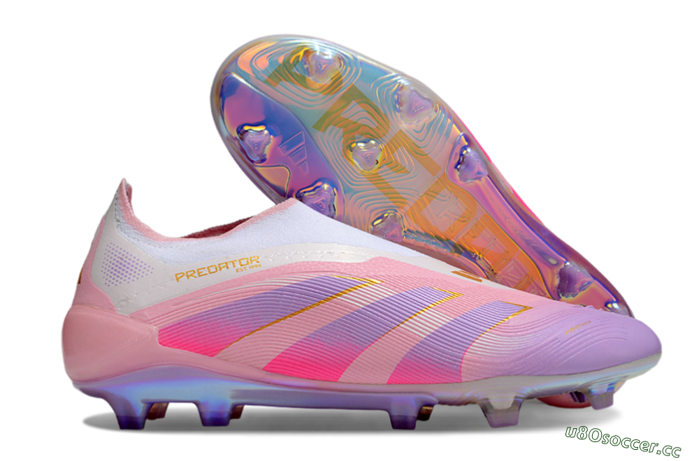 Unisex Adidas Predator 25 Elite Laceless FG Firm Ground Low-Tops Football Boots - Pink/Purple/Gold 2