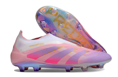 Unisex Adidas Predator 25 Elite Laceless FG Firm Ground Low-Tops Football Boots - Pink/Purple/Gold