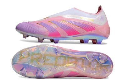 Unisex Adidas Predator 25 Elite Laceless FG Firm Ground Low-Tops Football Boots - Pink/Purple/Gold