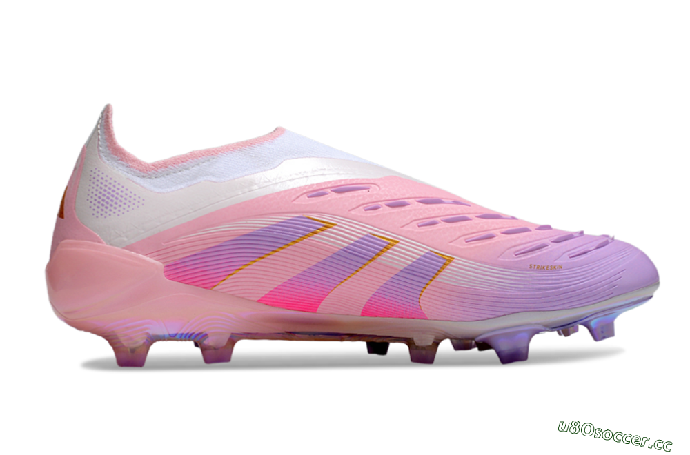 Unisex Adidas Predator 25 Elite Laceless FG Firm Ground Low-Tops Football Boots - Pink/Purple/Gold 7