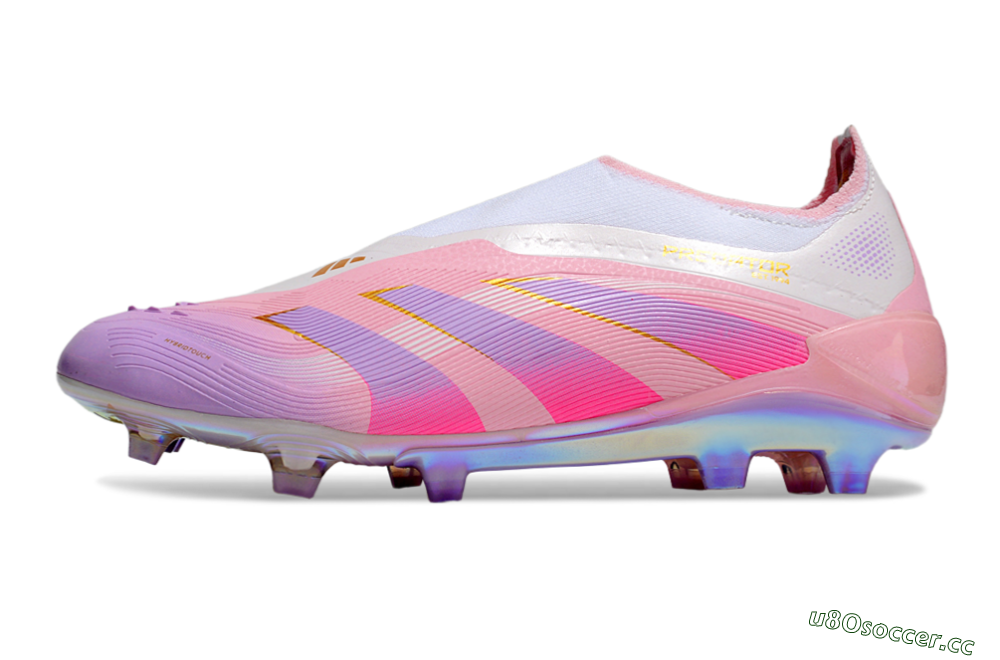 Unisex Adidas Predator 25 Elite Laceless FG Firm Ground Low-Tops Football Boots - Pink/Purple/Gold 0