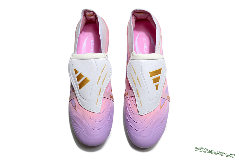 Unisex Adidas Predator 25 Elite Foldover Tongue FG Firm Ground Low-Tops Football Boots - Pink/Purple/Gold 4