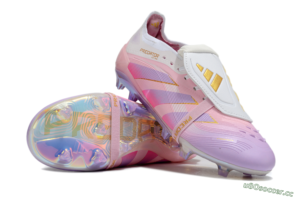 Unisex Adidas Predator 25 Elite Foldover Tongue FG Firm Ground Low-Tops Football Boots - Pink/Purple/Gold 3