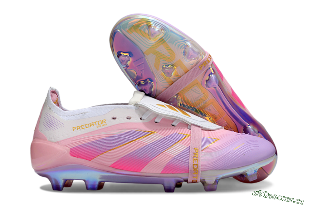 Unisex Adidas Predator 25 Elite Foldover Tongue FG Firm Ground Low-Tops Football Boots - Pink/Purple/Gold 2