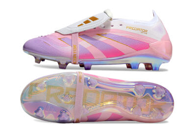 Unisex Adidas Predator 25 Elite Foldover Tongue FG Firm Ground Low-Tops Football Boots - Pink/Purple/Gold