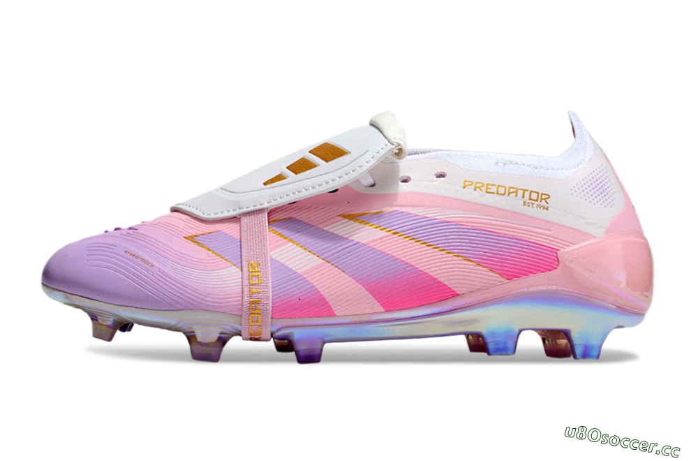 Unisex Adidas Predator 25 Elite Foldover Tongue FG Firm Ground Low-Tops Football Boots - Pink/Purple/Gold 0