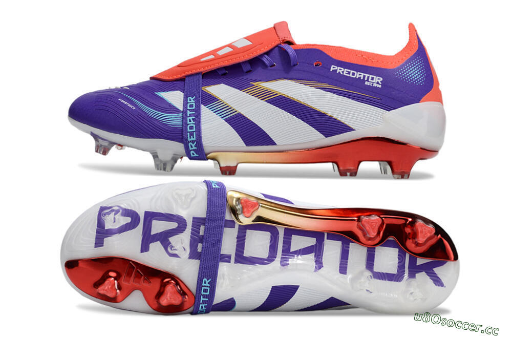 Unisex Adidas Predator 25 Elite Foldover Tongue FG Firm Ground Low-Tops Football Boots - Blue/White/Red 1