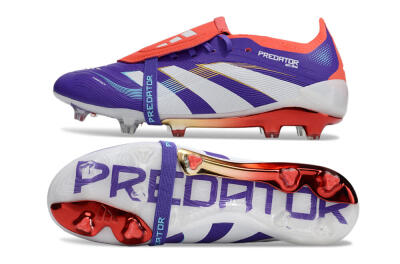 Unisex Adidas Predator 25 Elite Foldover Tongue FG Firm Ground Low-Tops Football Boots - Blue/White/Red