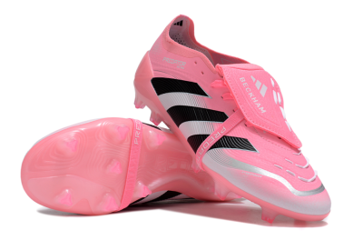 Unisex Adidas Predator 25 Elite Foldover Tongue FG Firm Ground Low-Tops Football Boots - Pink/Black/Silver