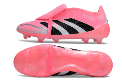 Unisex Adidas Predator 25 Elite Foldover Tongue FG Firm Ground Low-Tops Football Boots - Pink/Black/Silver
