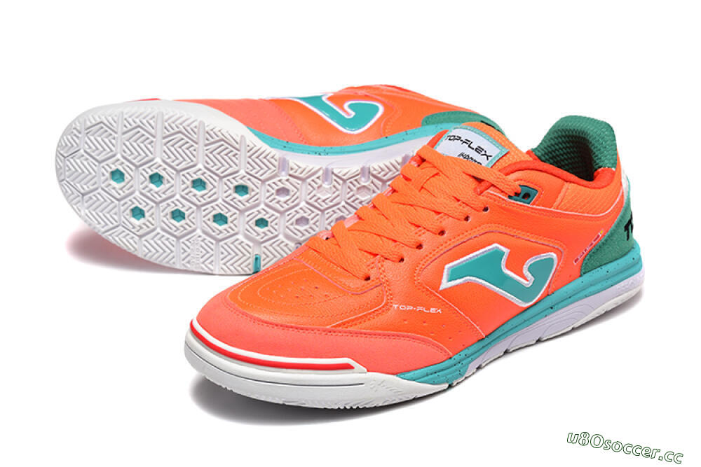 Men's Joma Top Flex IC Indoor & Futsal Low-Tops Football Shoes - Red/Jade/White 3