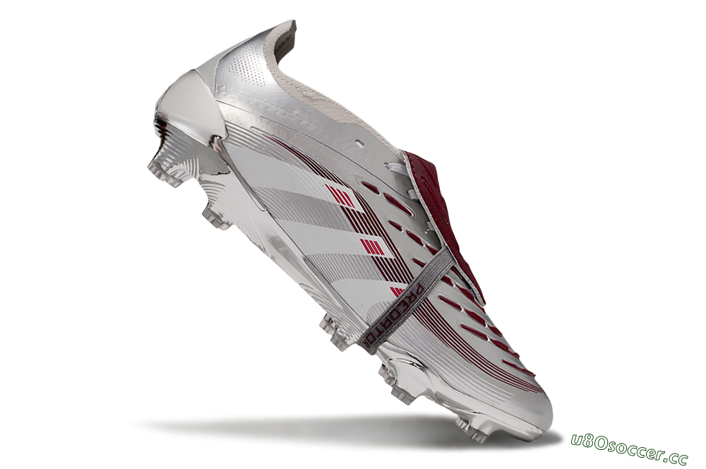 Unisex Adidas Predator 25 Elite Foldover Tongue FG Firm Ground Low-Tops Football Boots - Silver/Red/White 5