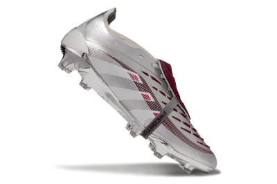 Unisex Adidas Predator 25 Elite Foldover Tongue FG Firm Ground Low-Tops Football Boots - Silver/Red/White