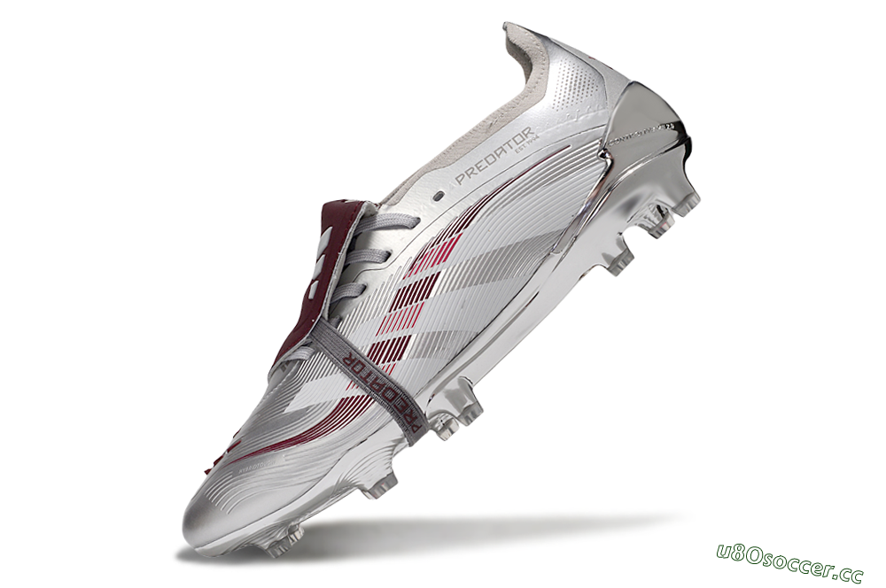 Unisex Adidas Predator 25 Elite Foldover Tongue FG Firm Ground Low-Tops Football Boots - Silver/Red/White 6