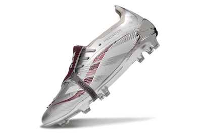 Unisex Adidas Predator 25 Elite Foldover Tongue FG Firm Ground Low-Tops Football Boots - Silver/Red/White