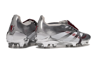 Unisex Adidas Predator 25 Elite Foldover Tongue FG Firm Ground Low-Tops Football Boots - Silver/Red/White