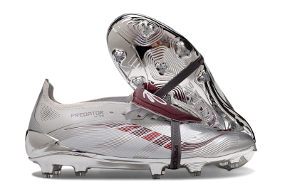 Unisex Adidas Predator 25 Elite Foldover Tongue FG Firm Ground Low-Tops Football Boots - Silver/Red/White
