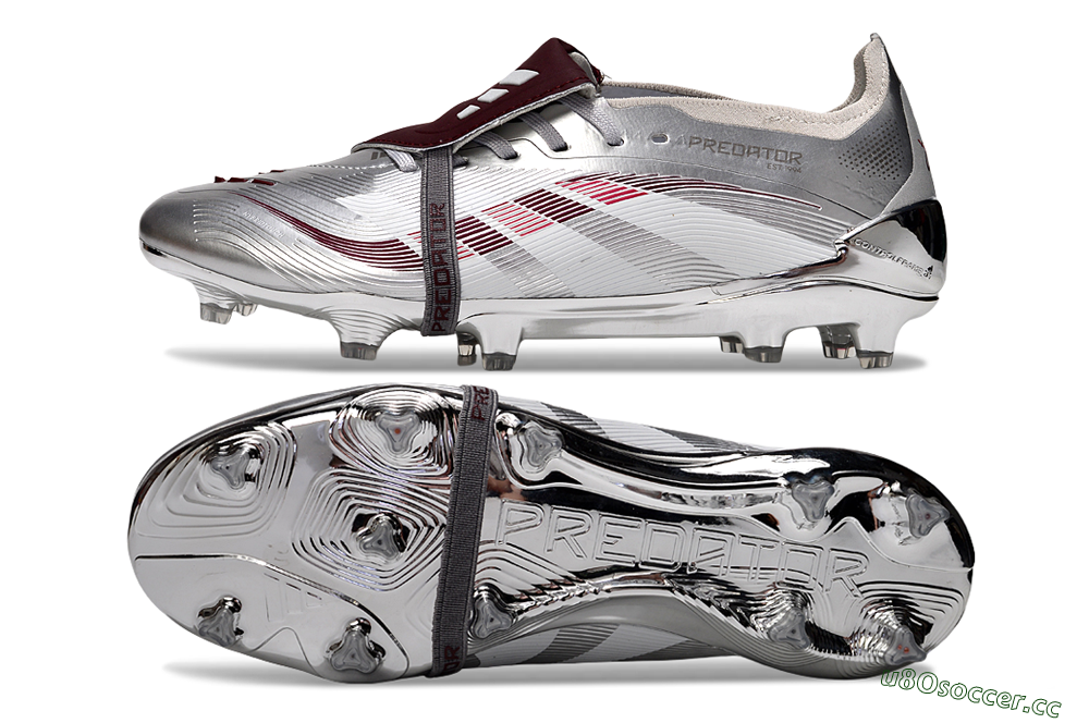 Unisex Adidas Predator 25 Elite Foldover Tongue FG Firm Ground Low-Tops Football Boots - Silver/Red/White 1