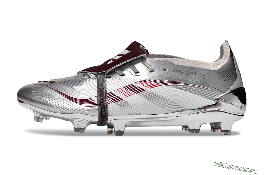 Unisex Adidas Predator 25 Elite Foldover Tongue FG Firm Ground Low-Tops Football Boots - Silver/Red/White 0