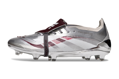 Unisex Adidas Predator 25 Elite Foldover Tongue FG Firm Ground Low-Tops Football Boots - Silver/Red/White