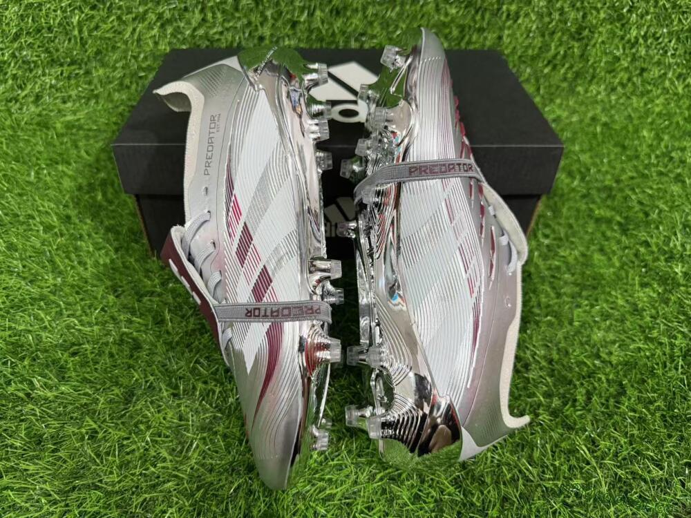 Unisex Adidas Predator 25 Elite Foldover Tongue FG Firm Ground Low-Tops Football Boots - Silver/Red/White