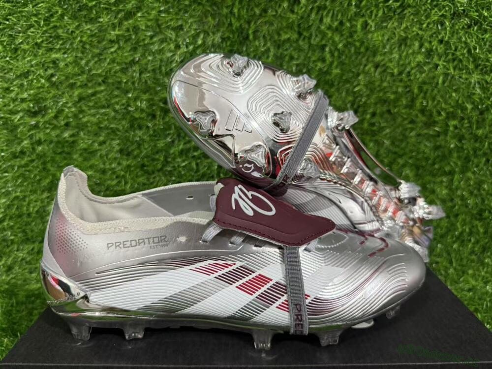 Unisex Adidas Predator 25 Elite Foldover Tongue FG Firm Ground Low-Tops Football Boots - Silver/Red/White
