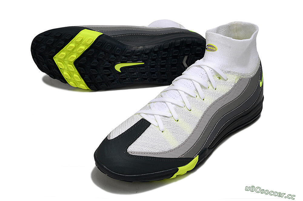 Unisex Nike Air Zoom Mercurial Superfly 10 Elite TF Artificial Turf High-Tops Football Shoes - White/Black/Yellow 3