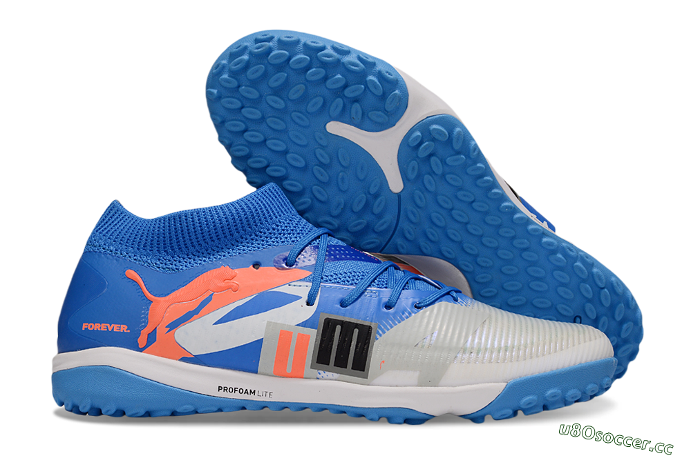 Men's Puma Future 8 Ultimate TF Artificial Turf Low-Tops Football Shoes - Blue/White/Orange 2