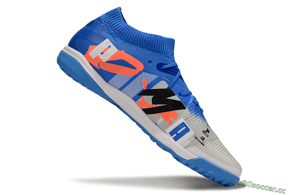 Men's Puma Future 8 Ultimate TF Artificial Turf Low-Tops Football Shoes - Blue/White/Orange 4