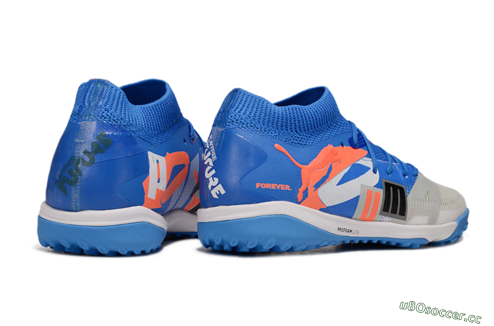 Men's Puma Future 8 Ultimate TF Artificial Turf Low-Tops Football Shoes - Blue/White/Orange 6