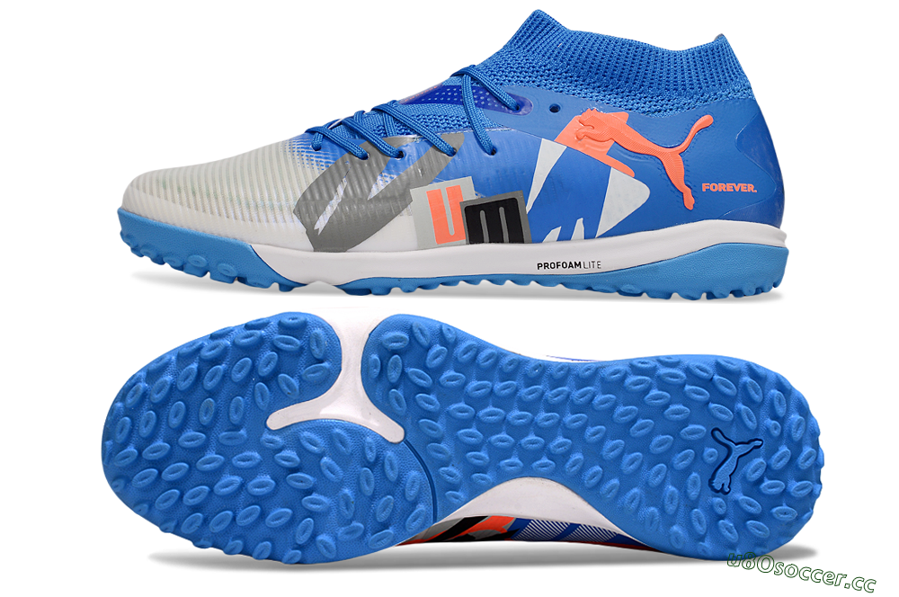 Men's Puma Future 8 Ultimate TF Artificial Turf Low-Tops Football Shoes - Blue/White/Orange 1