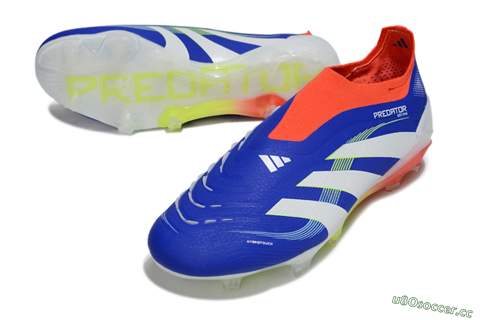 Men's Adidas Predator 25 Elite Laceless FG Firm Ground Low-Tops Football Boots - Blue/White/Red 3
