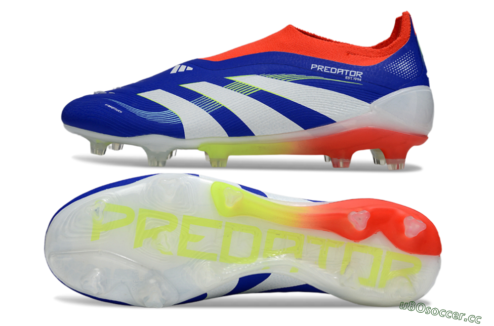 Men's Adidas Predator 25 Elite Laceless FG Firm Ground Low-Tops Football Boots - Blue/White/Red 1