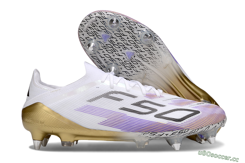 Men's Adidas F50 Elite SG Soft Ground Low-Tops Football Boots - White/Purple/Black 2