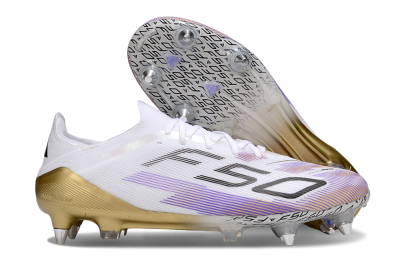 Men's Adidas F50 Elite SG Soft Ground Low-Tops Football Boots - White/Purple/Black