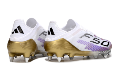 Men's Adidas F50 Elite SG Soft Ground Low-Tops Football Boots - White/Purple/Black