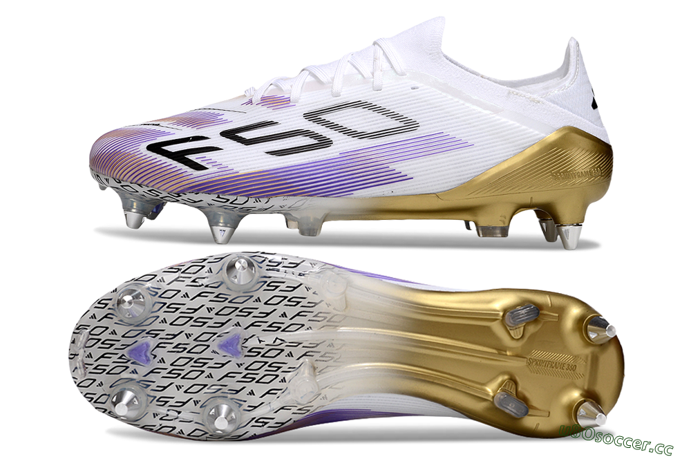 Men's Adidas F50 Elite SG Soft Ground Low-Tops Football Boots - White/Purple/Black 1