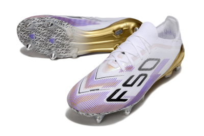 Men's Adidas F50 Elite SG Soft Ground Low-Tops Football Boots - White/Purple/Black