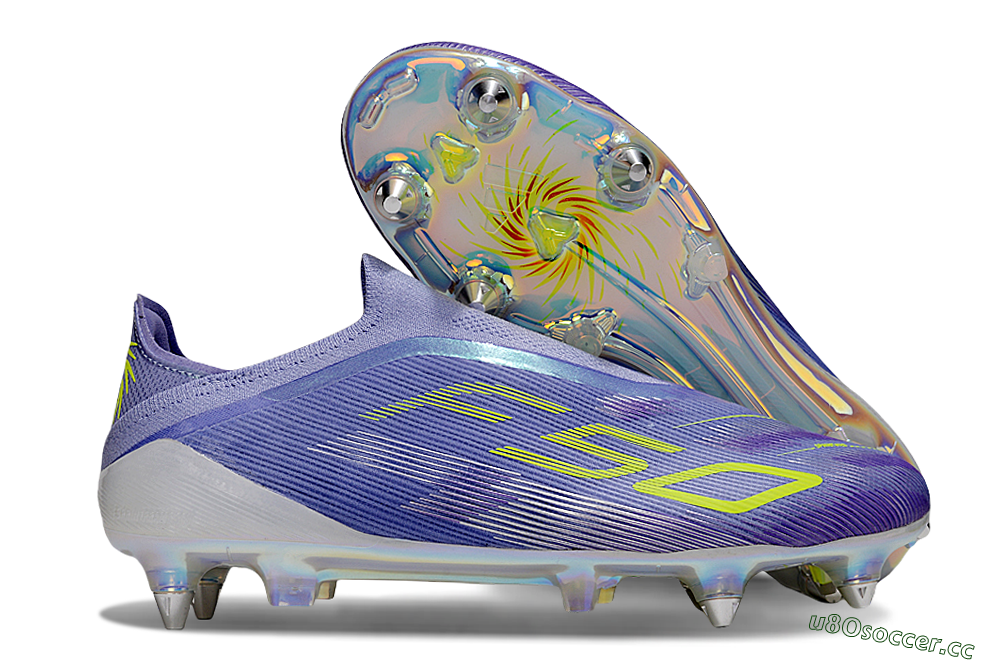 Men's Adidas F50 Elite Laceless SG Soft Ground Low-Tops Football Boots - Purple/Yellow/Silver 2