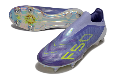 Men's Adidas F50 Elite Laceless SG Soft Ground Low-Tops Football Boots - Purple/Yellow/Silver