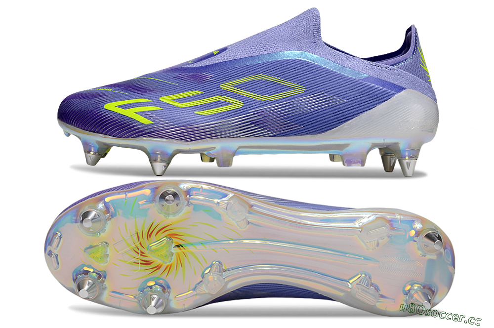 Men's Adidas F50 Elite Laceless SG Soft Ground Low-Tops Football Boots - Purple/Yellow/Silver 1