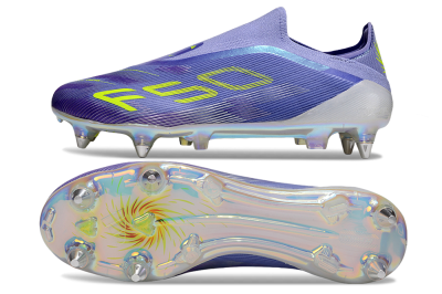 Men's Adidas F50 Elite Laceless SG Soft Ground Low-Tops Football Boots - Purple/Yellow/Silver